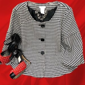 “Worthington Stretch” houndstooth crop swing jacket with 3/4 bell sleeves- L